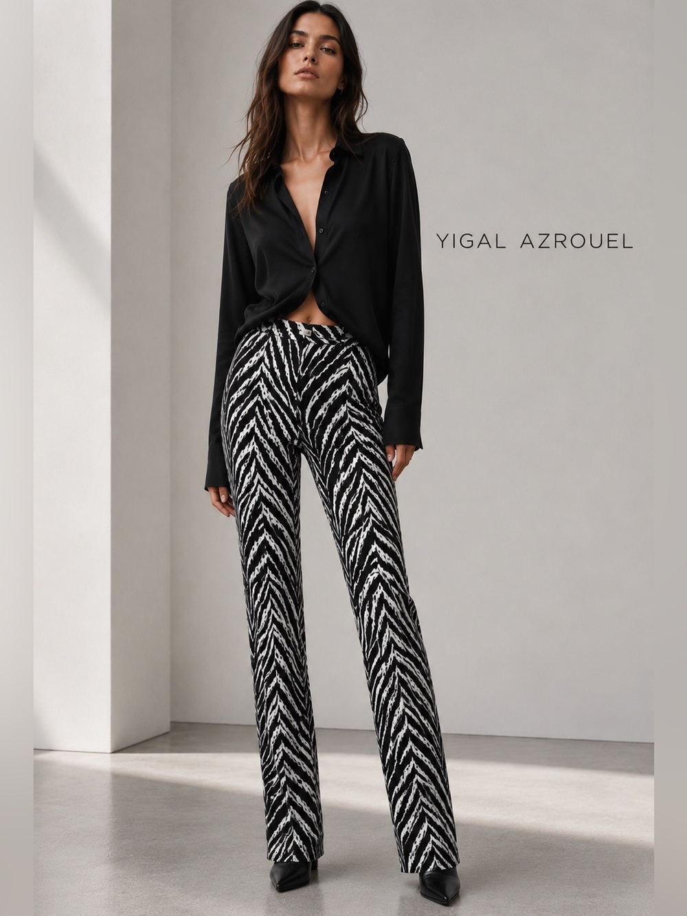 Yigal Azrouel Scallop Hem Zebra Y2K Pant High Rise Flare Animal Print Stretch 2